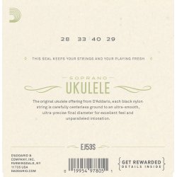D'Addario EJ53S Ukulele Sopran Hawaiian Black Nylon